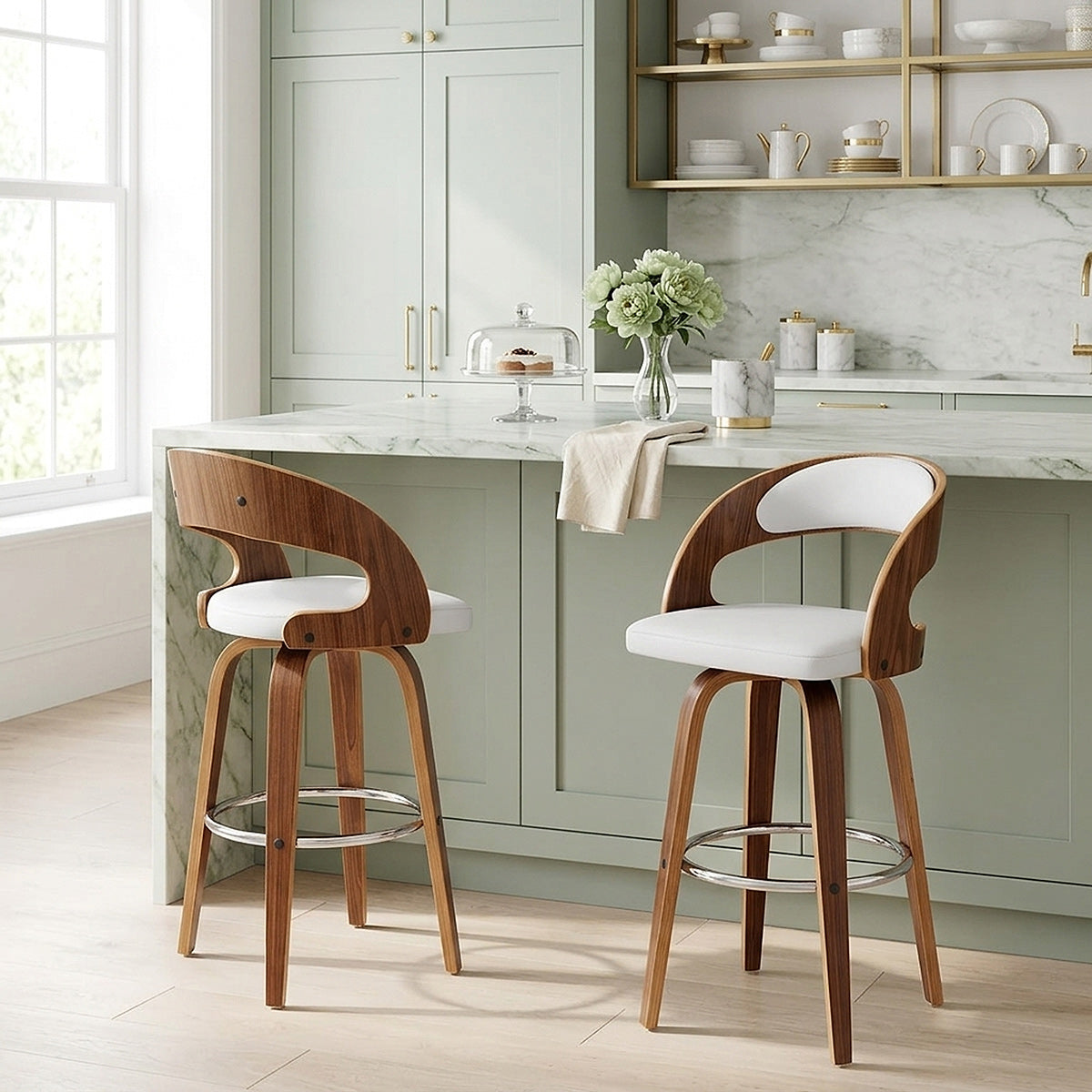 Alicia Walnut Bar Stool White