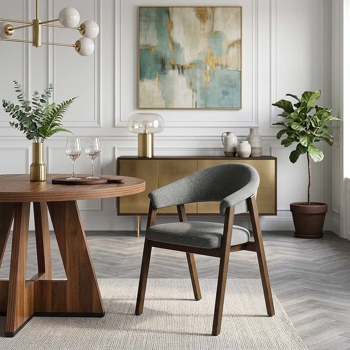 Amber Dark Oak Chair Charcoal Fabric