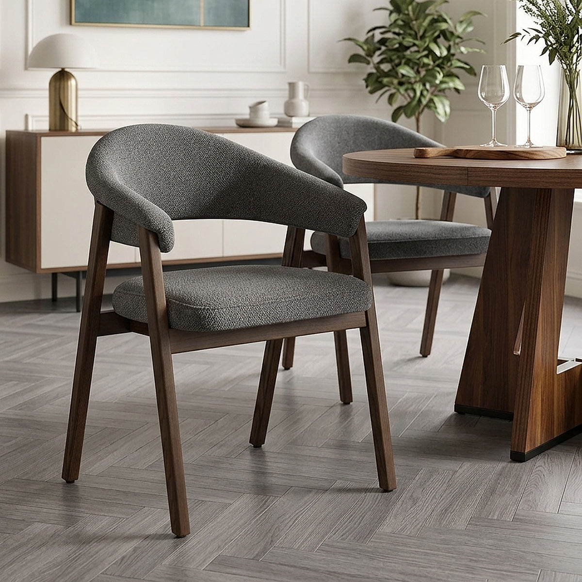 Amber Dark Oak Chair Charcoal Fabric