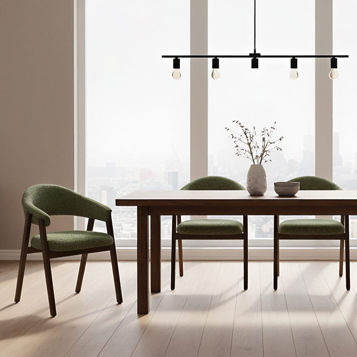 Amber Dark Oak Chair Green Fabric