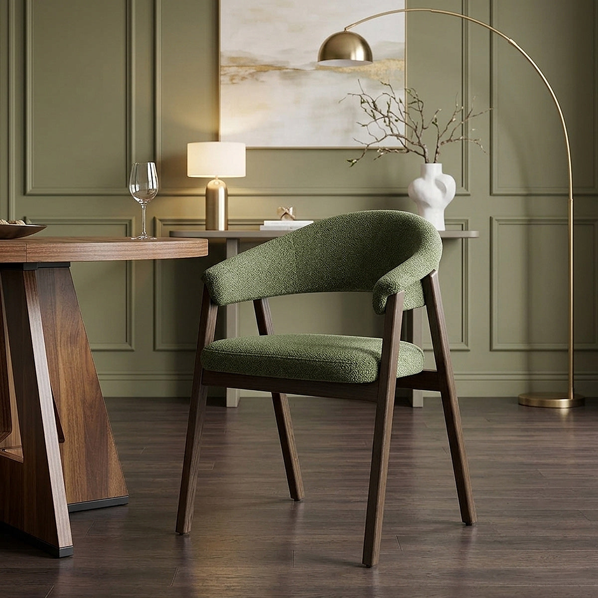 Amber Dark Oak Chair Green Fabric