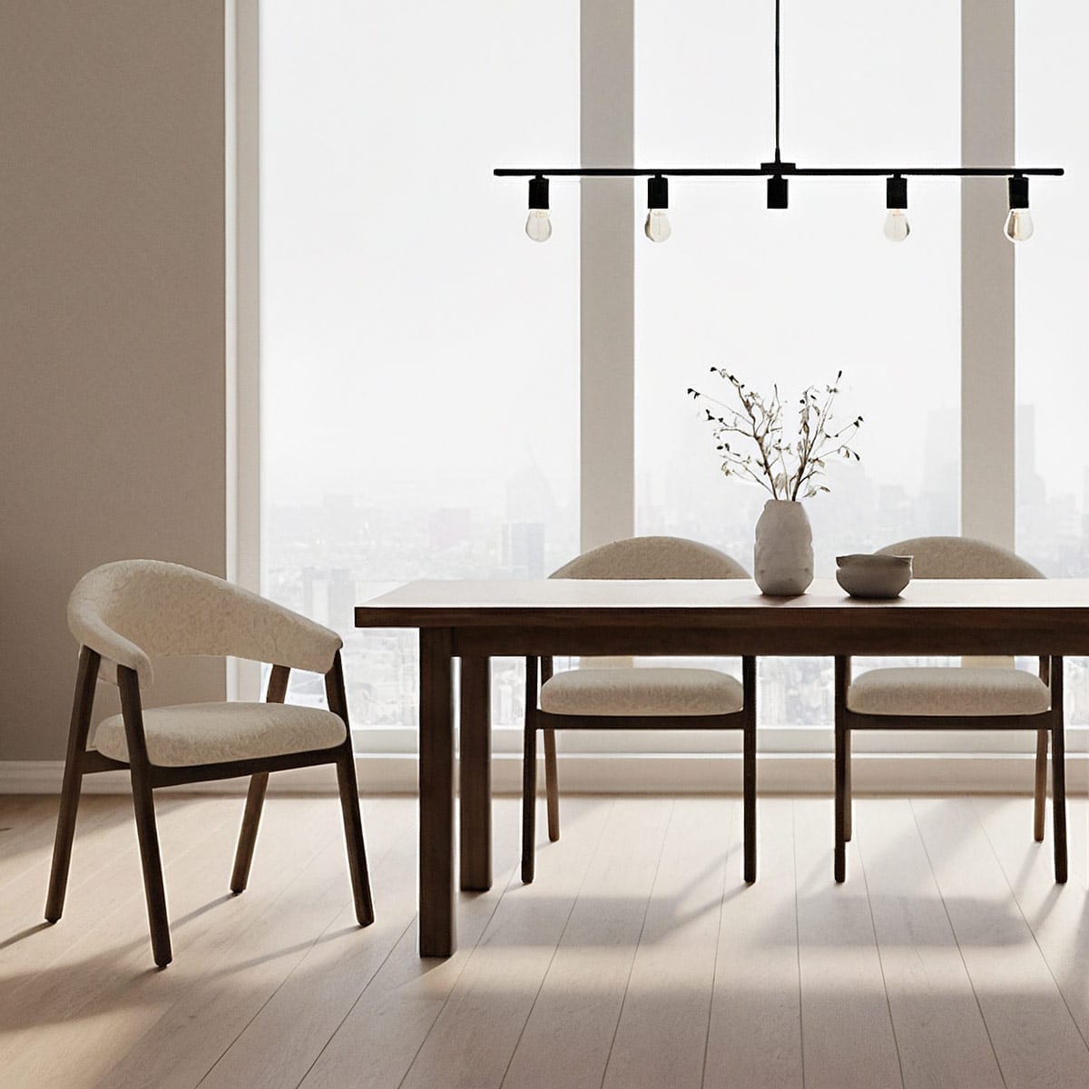 Amber Dark Oak Chair Tweed Fabric