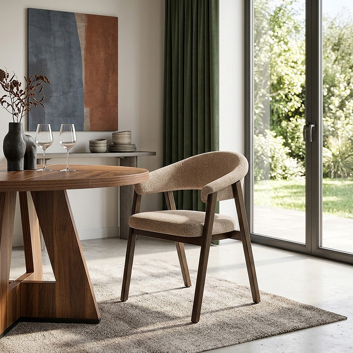 Amber Dark Oak Chair Tweed Fabric