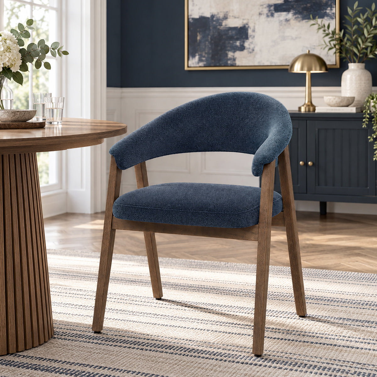 Amber Light Oak Chair Blue Fabric