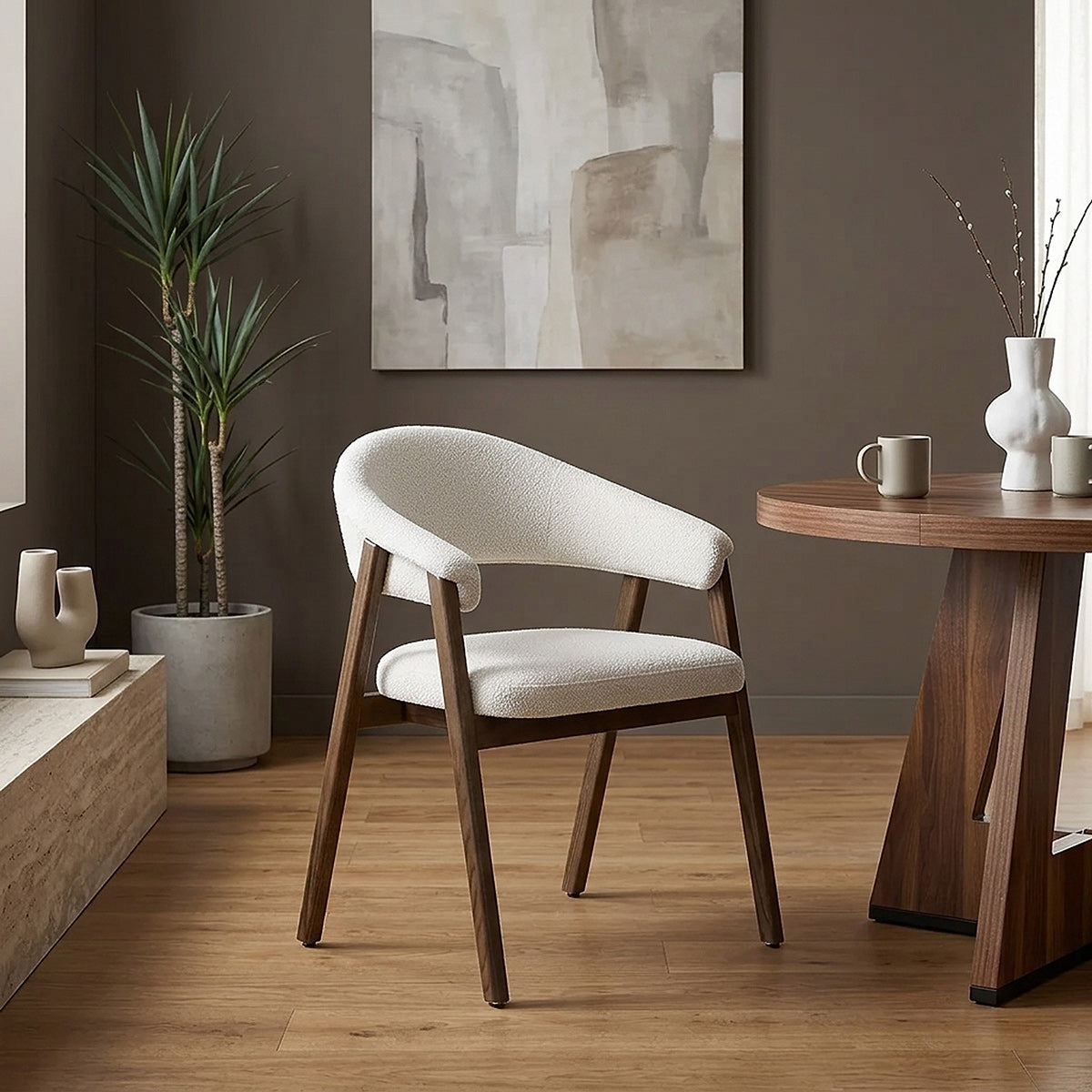 Amber Light Oak Chair Ivory Fabric