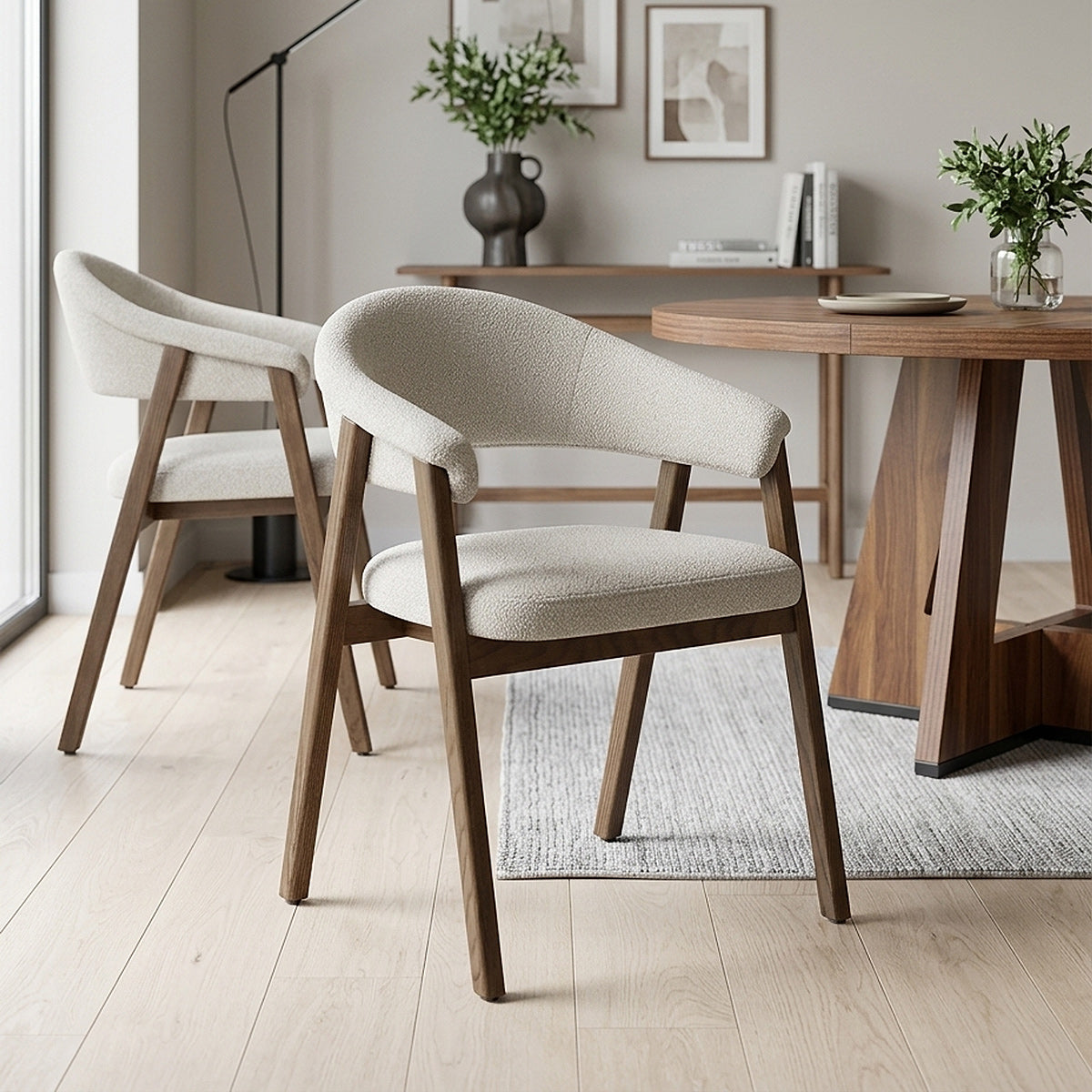 Amber Light Oak Chair Ivory Fabric