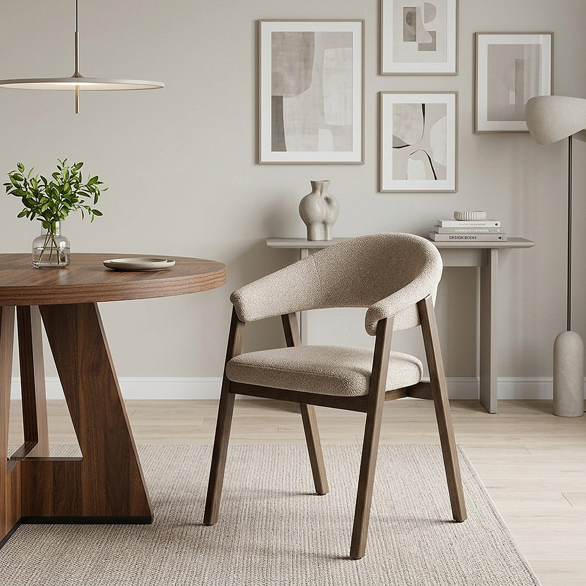 Amber Light Oak Chair Tweed Fabric