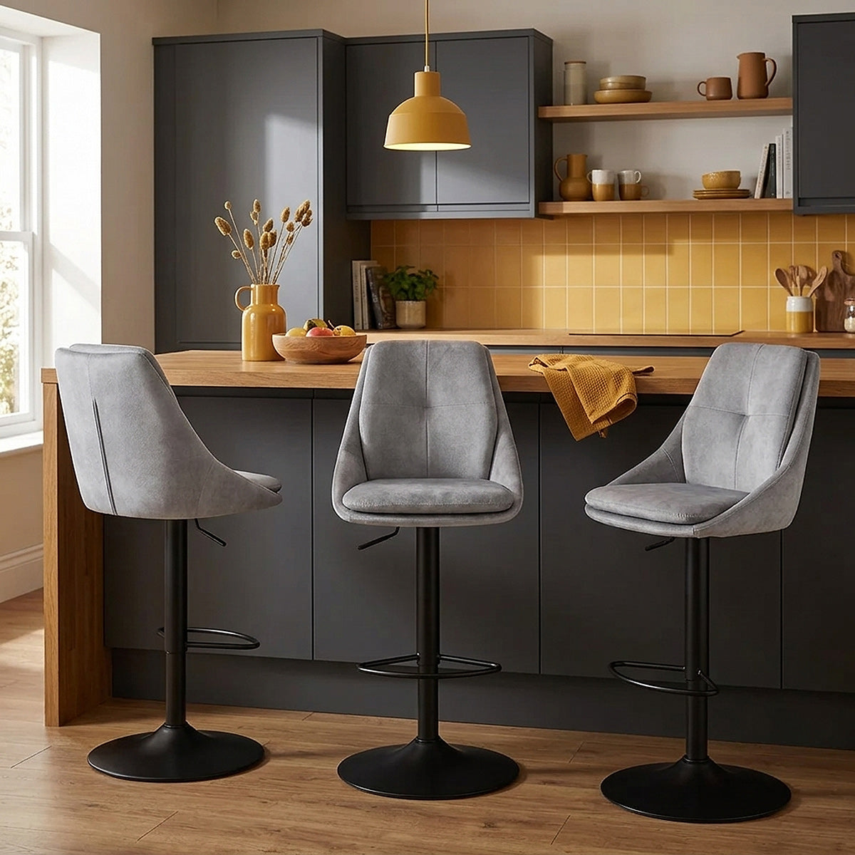 Aria Bar Stool Grey Velvet