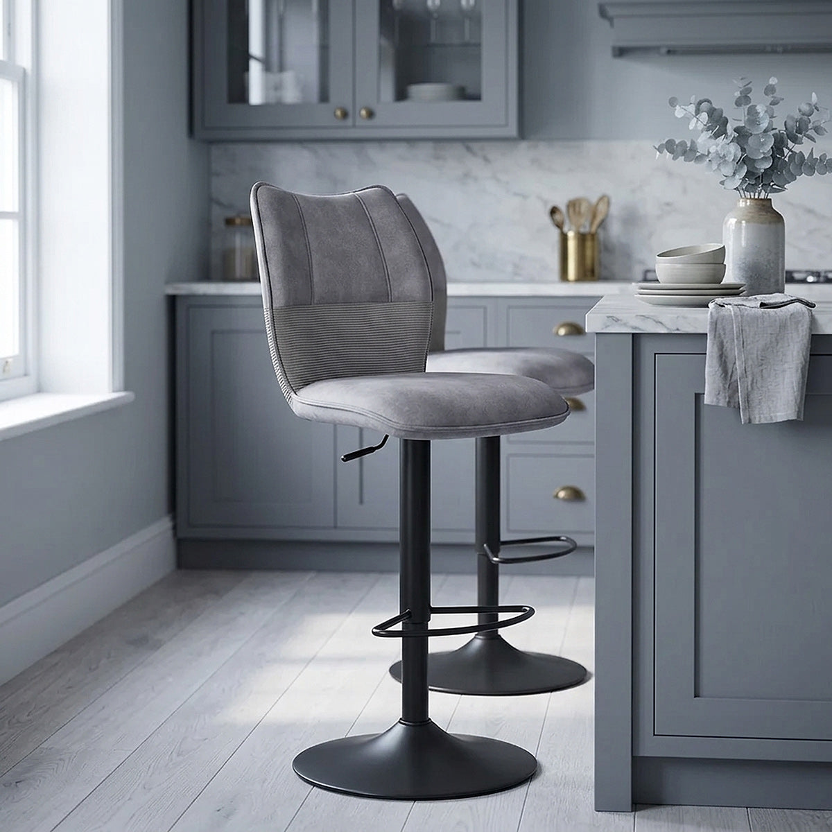 Art Bar Stool Grey Velvet