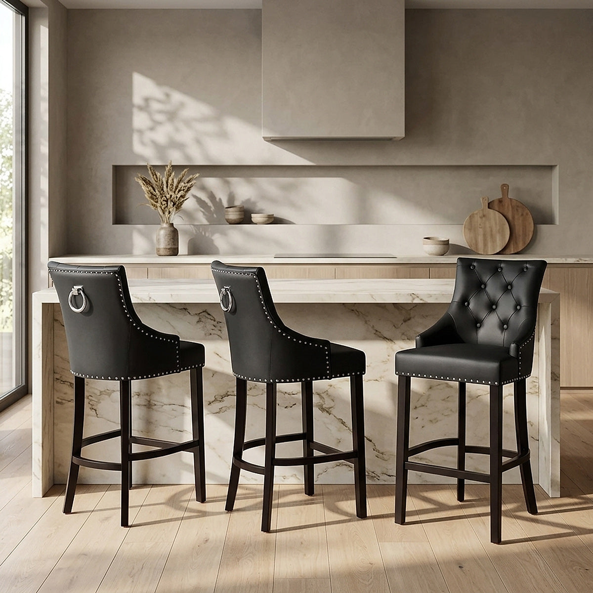 Ascot Bar Stool Black Leather