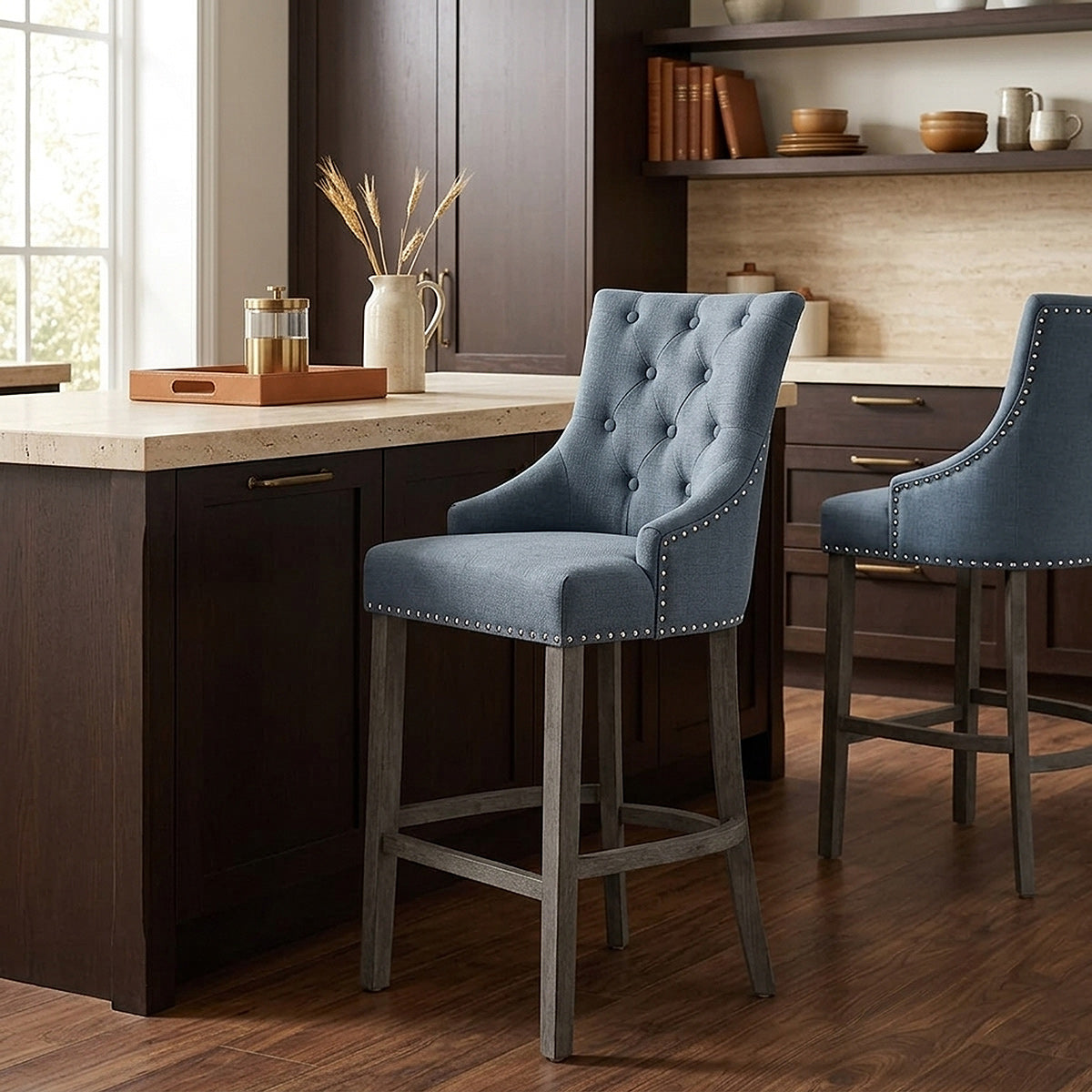 Ascot Bar Stool Blue Fabric
