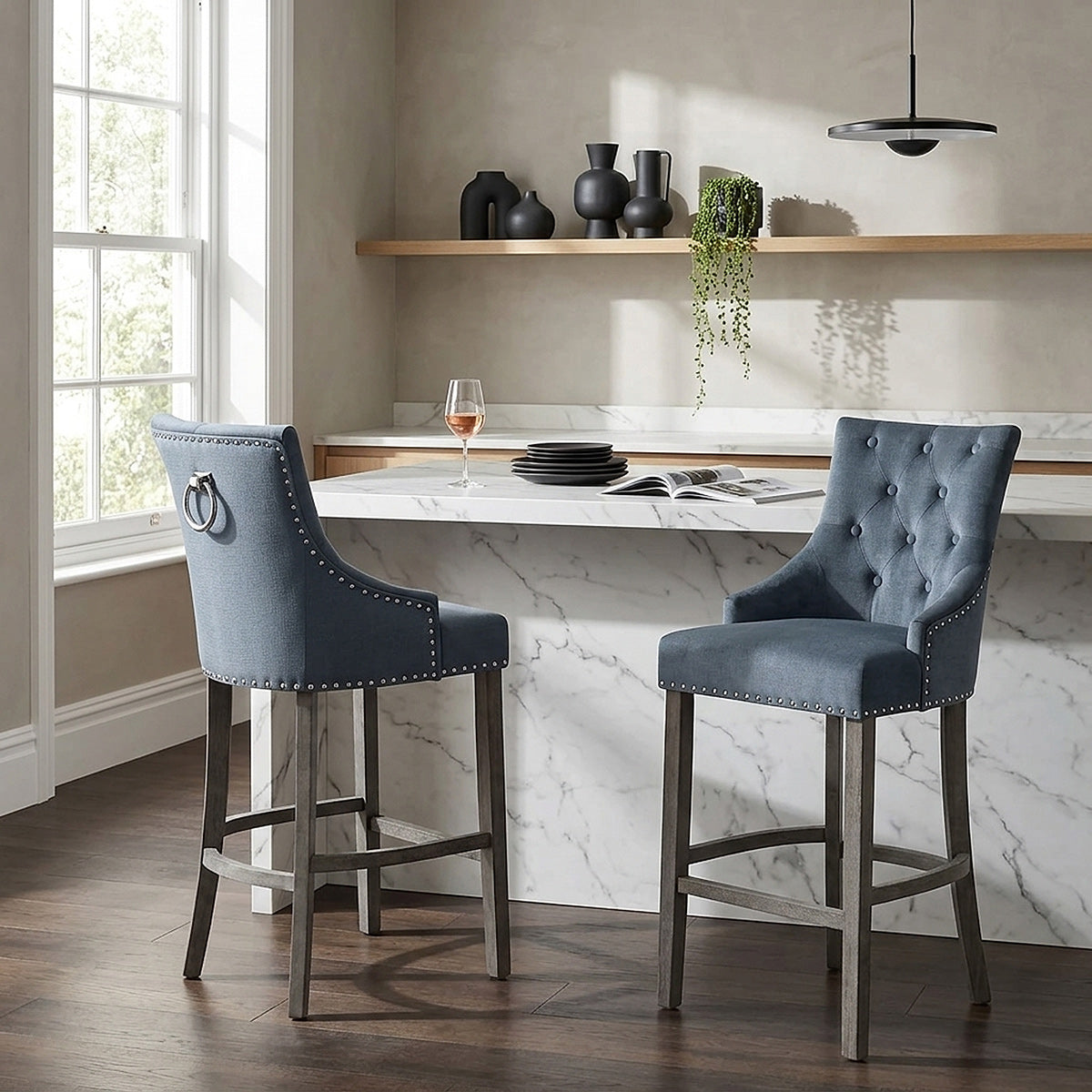 Ascot Bar Stool Blue Fabric