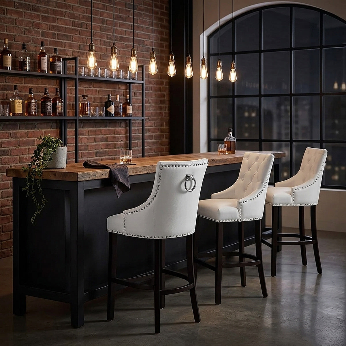 Ascot Bar Stool White Leather