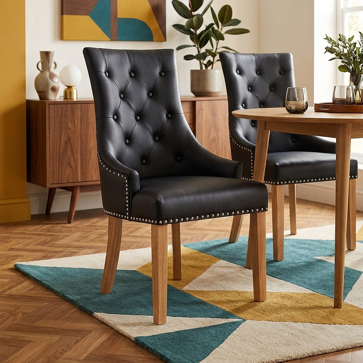 Ascot Oak Dining Chair Black Leather