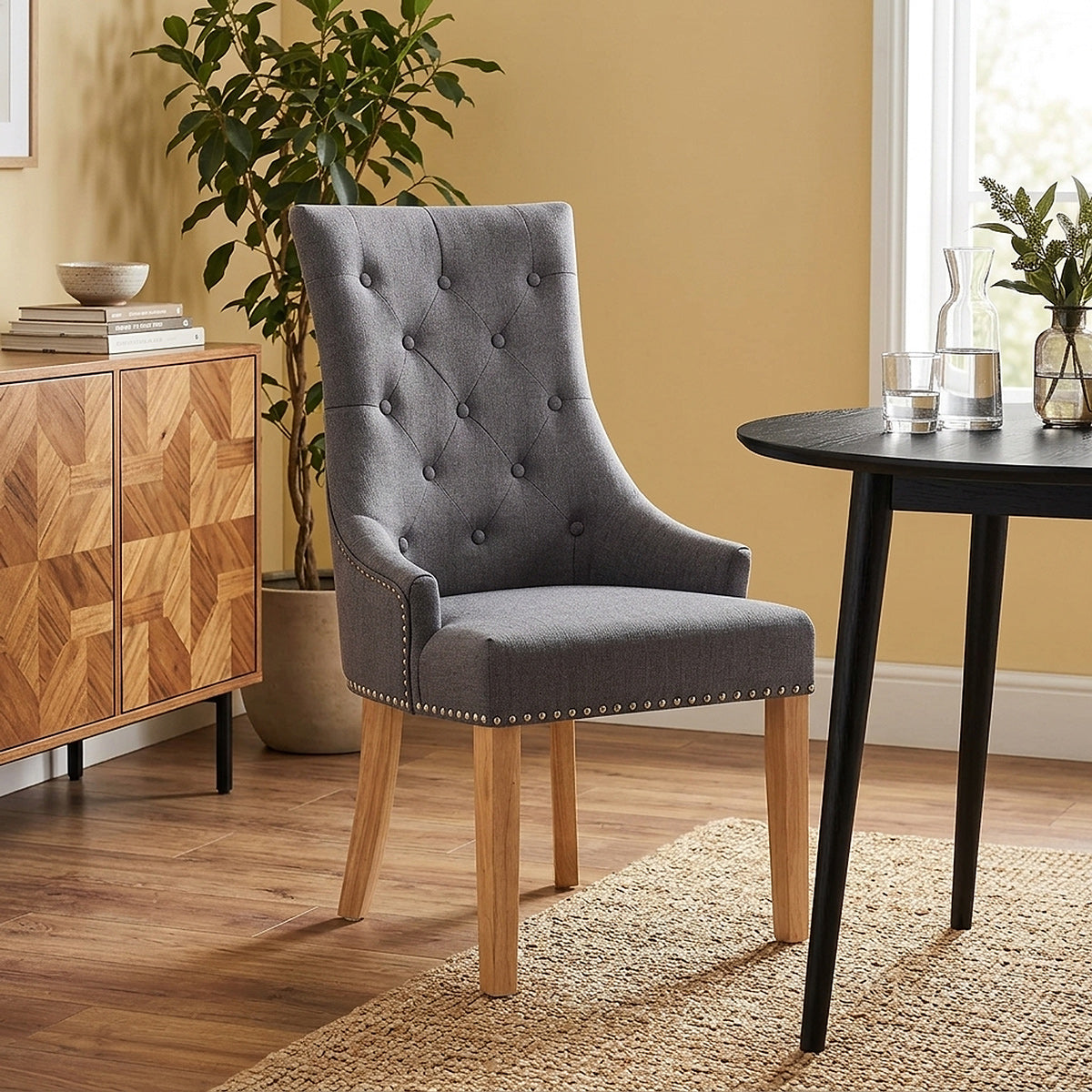 Ascot Oak Dining Chair Charcoal Fabric
