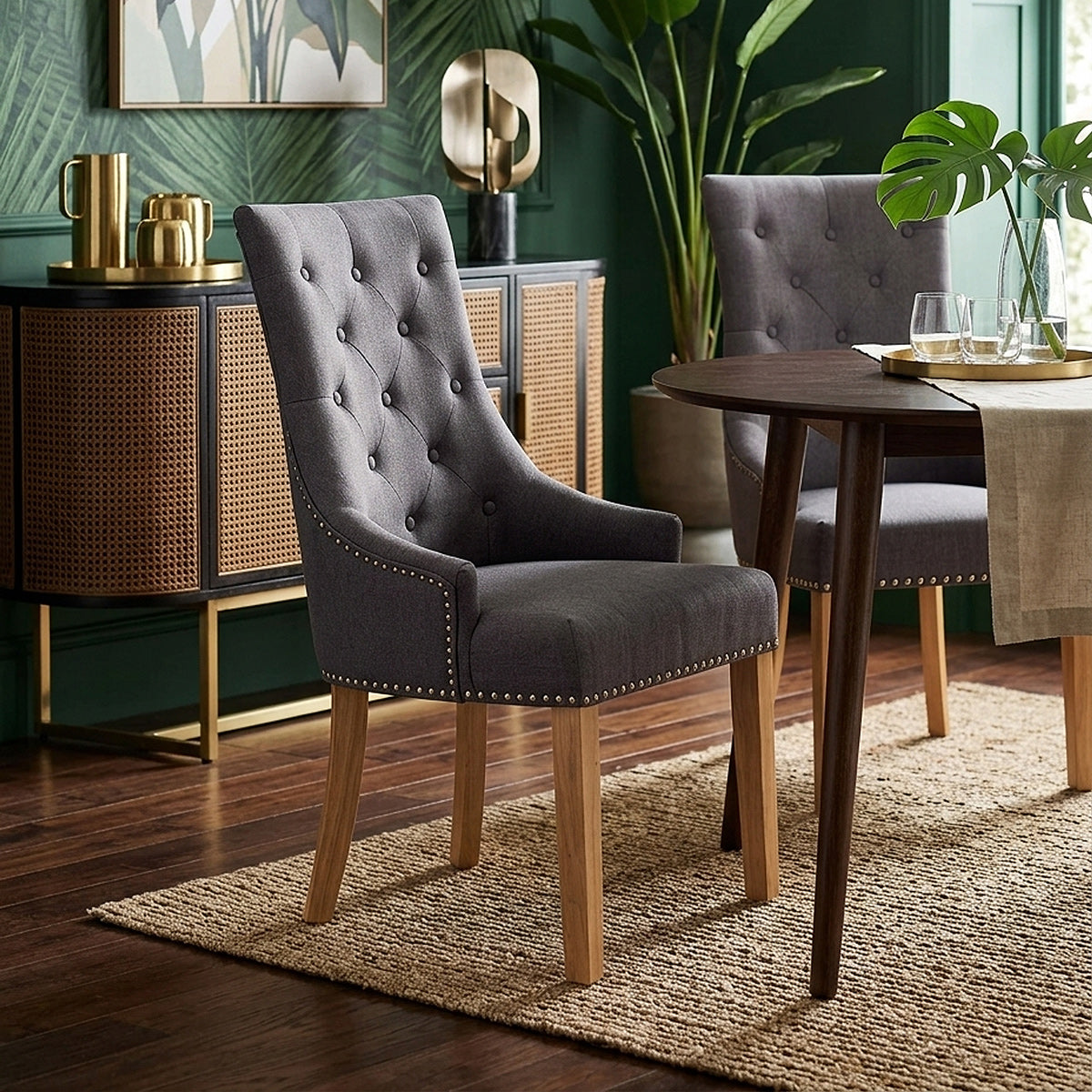 Ascot Oak Dining Chair Charcoal Fabric