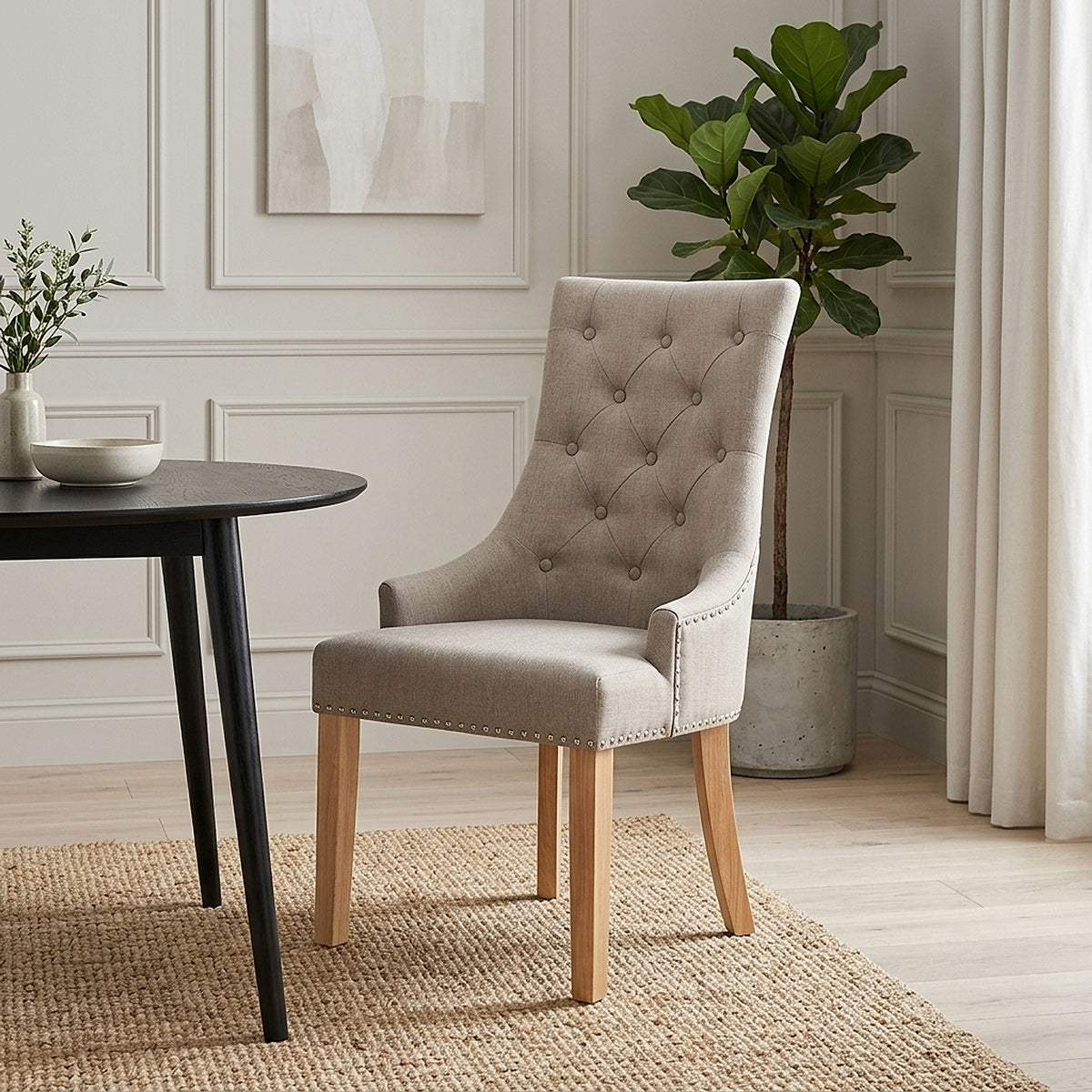 Ascot Oak Dining Chair Tweed Fabric