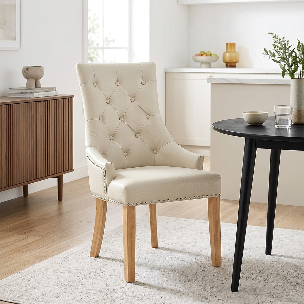 Ascot Oak Dining Chair Cream Leather