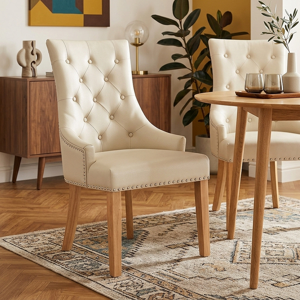 Ascot Oak Dining Chair Cream Leather