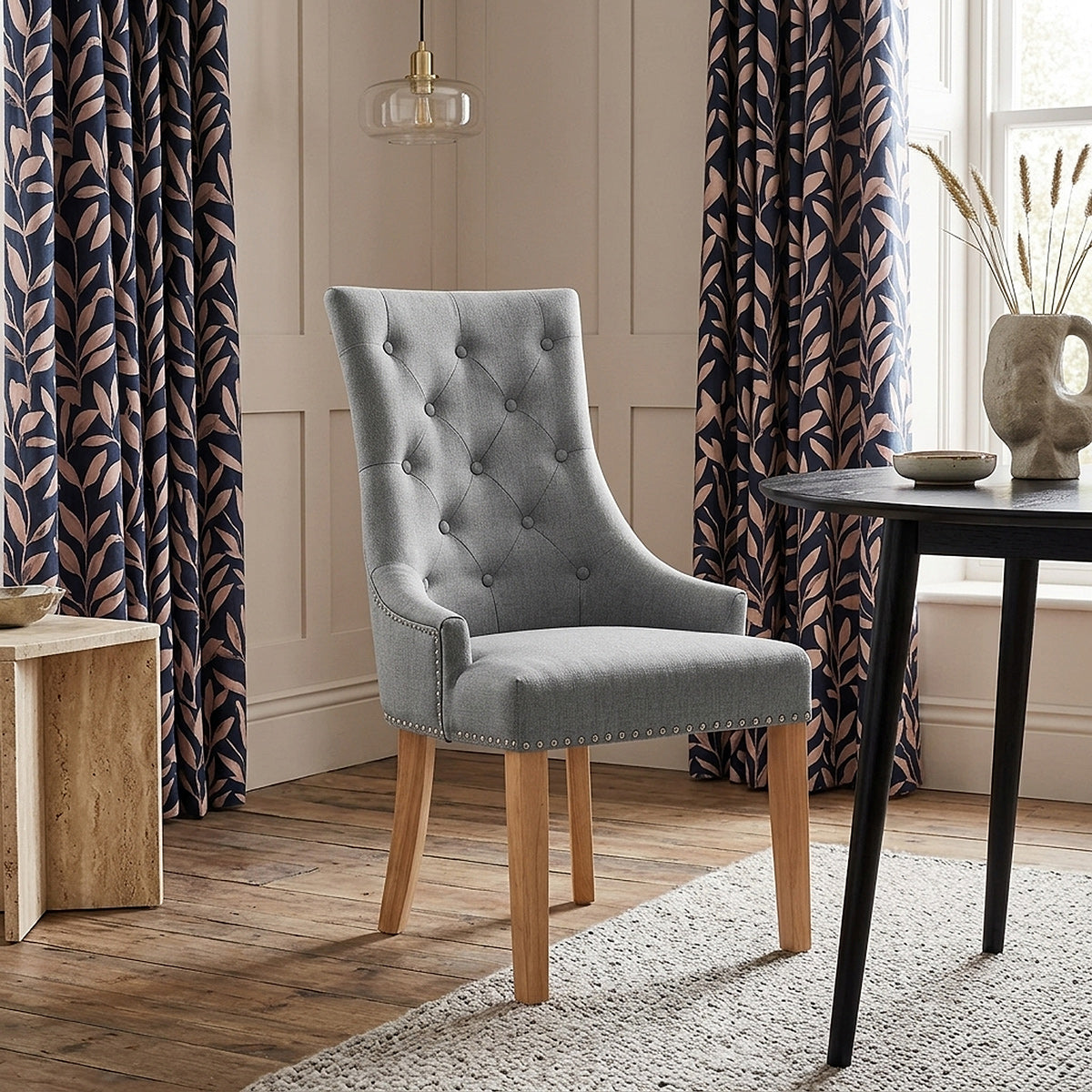 Ascot Oak Dining Chair Grey Fabric