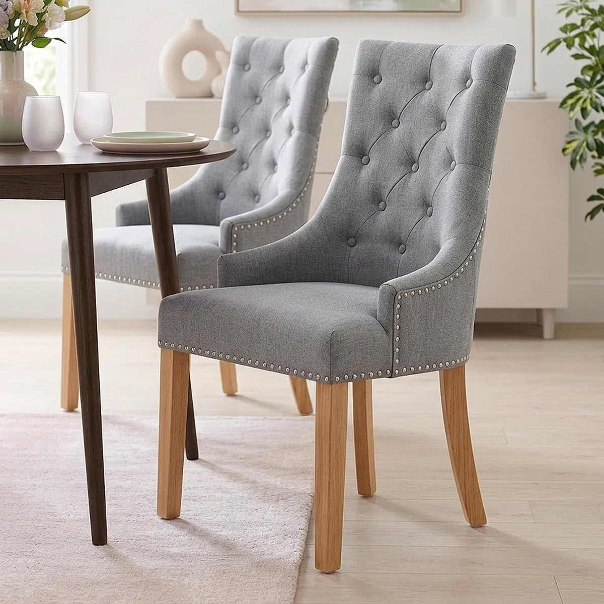 Ascot Oak Dining Chair Grey Fabric