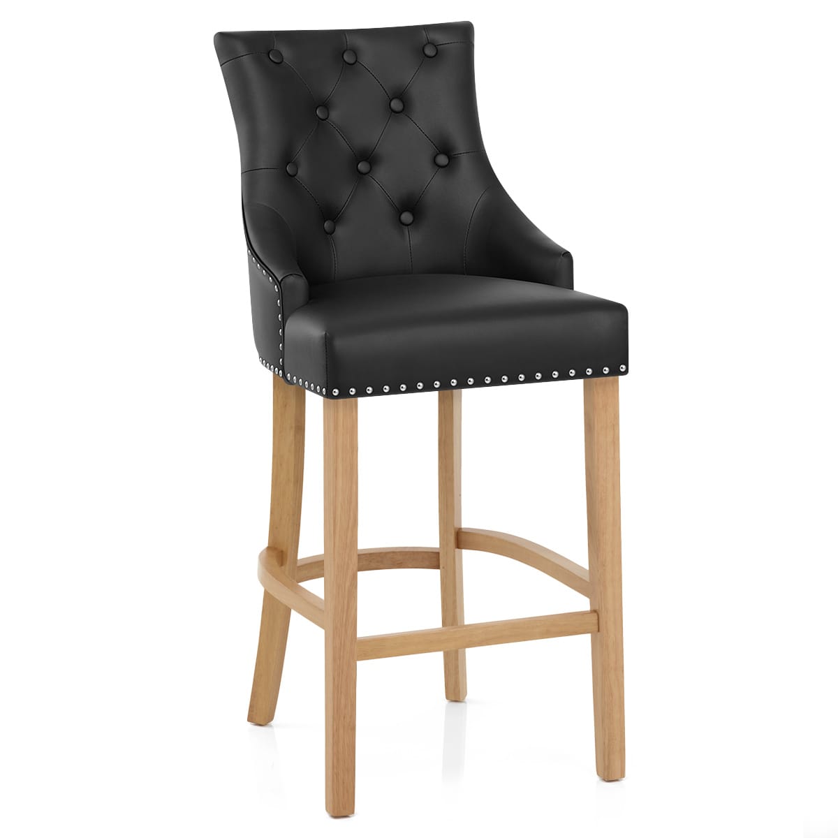 Ascot Oak Stool Black Leather