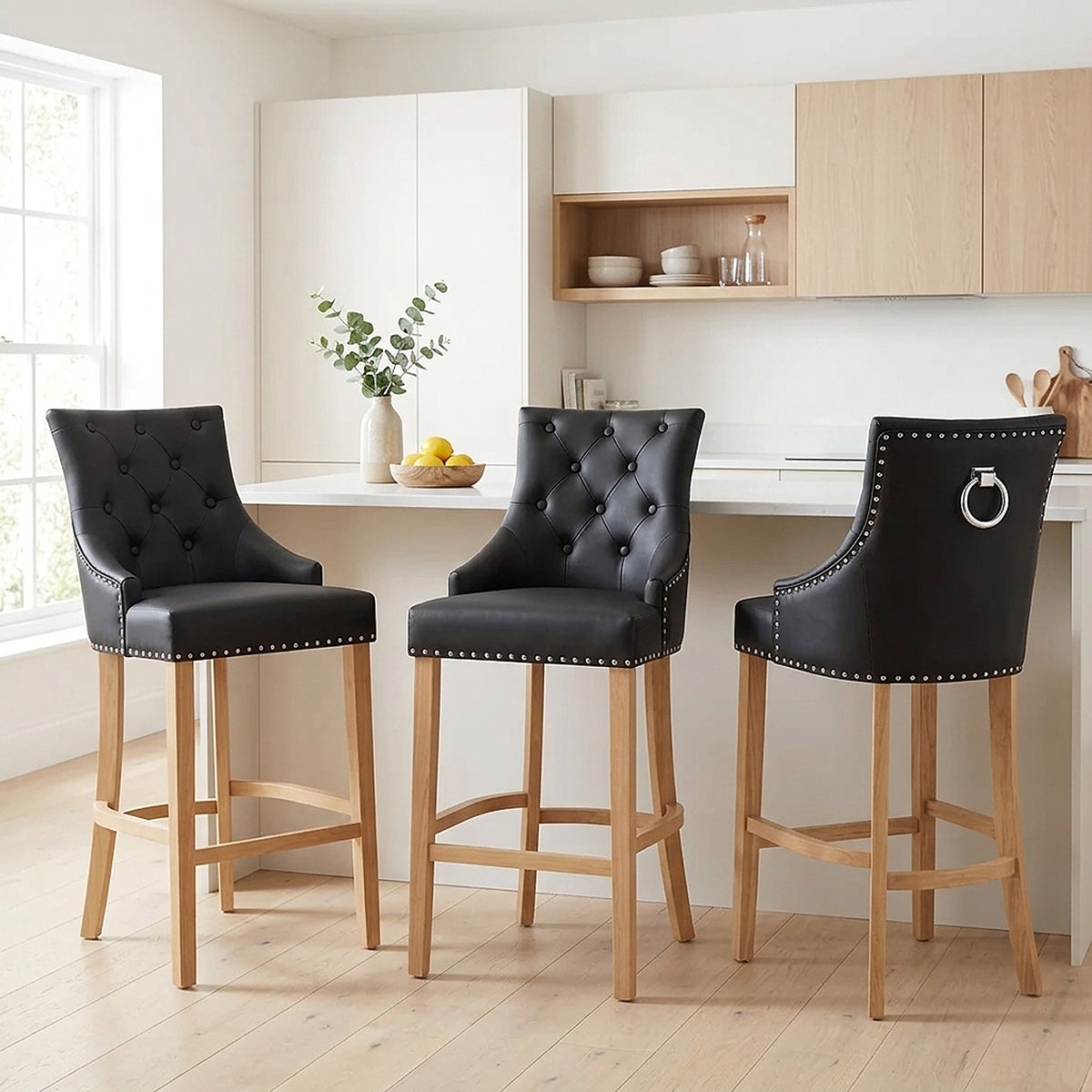 Ascot Oak Stool Black Leather