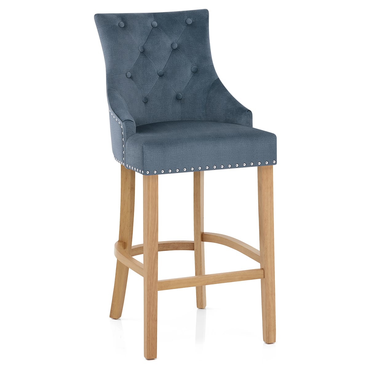 Ascot Oak Stool Blue Fabric