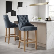 Ascot Oak Stool Blue Fabric