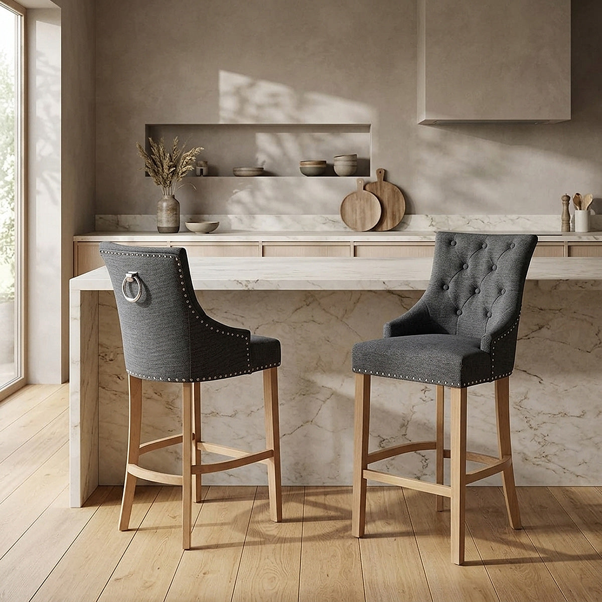 Ascot Oak Stool Charcoal Fabric
