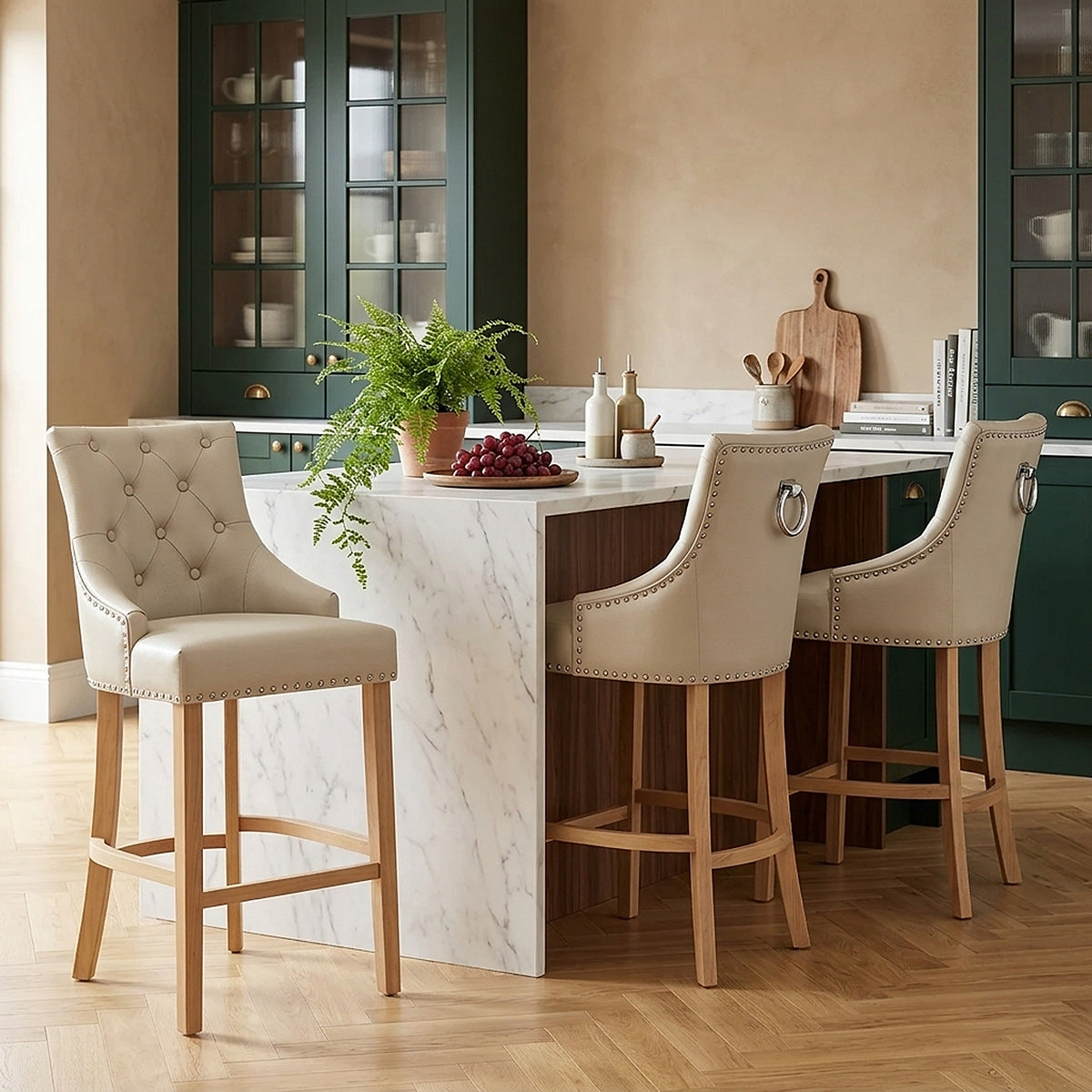 Ascot Oak Stool Cream Leather