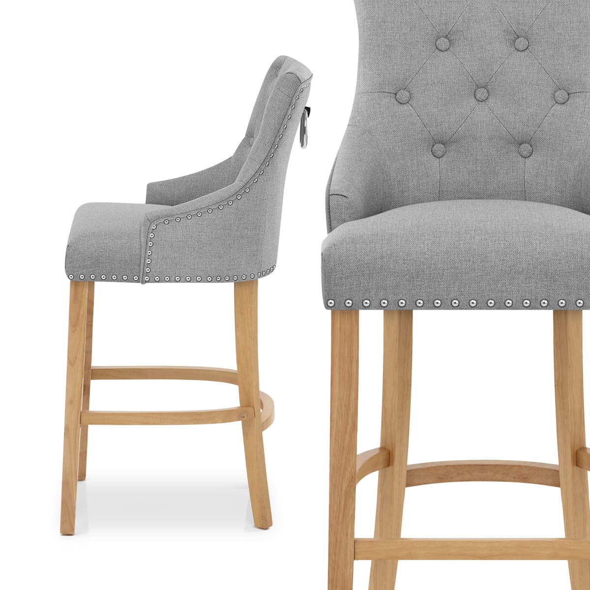 Ascot Oak Stool Grey Fabric