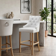 Ascot Oak Stool White Leather