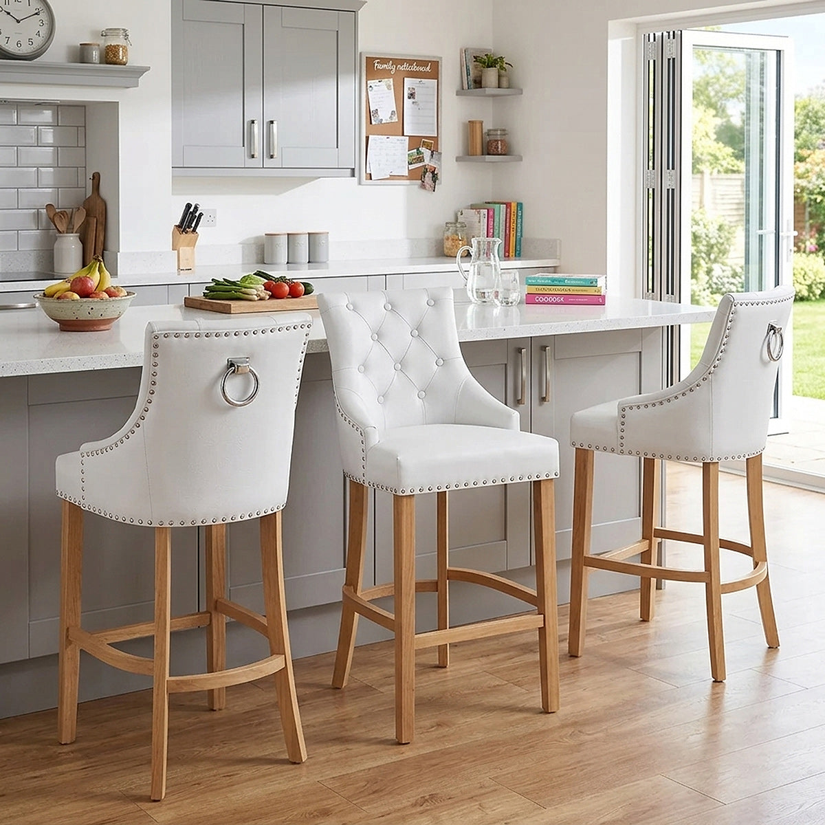 Ascot Oak Stool White Leather