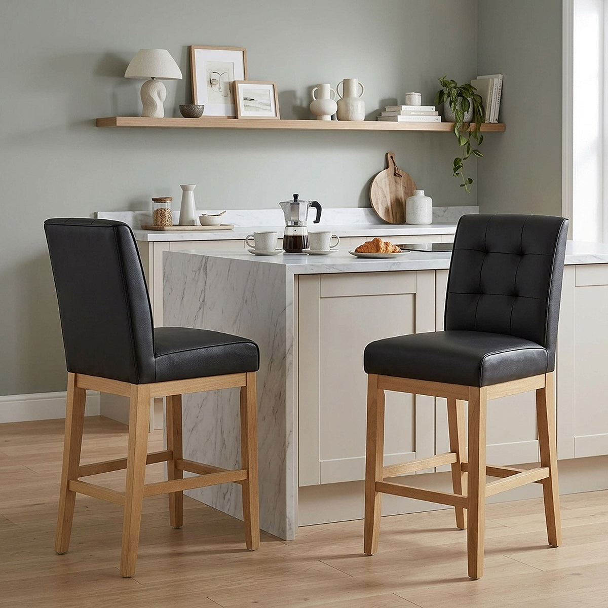 Ashby Real Leather Bar Stool Black