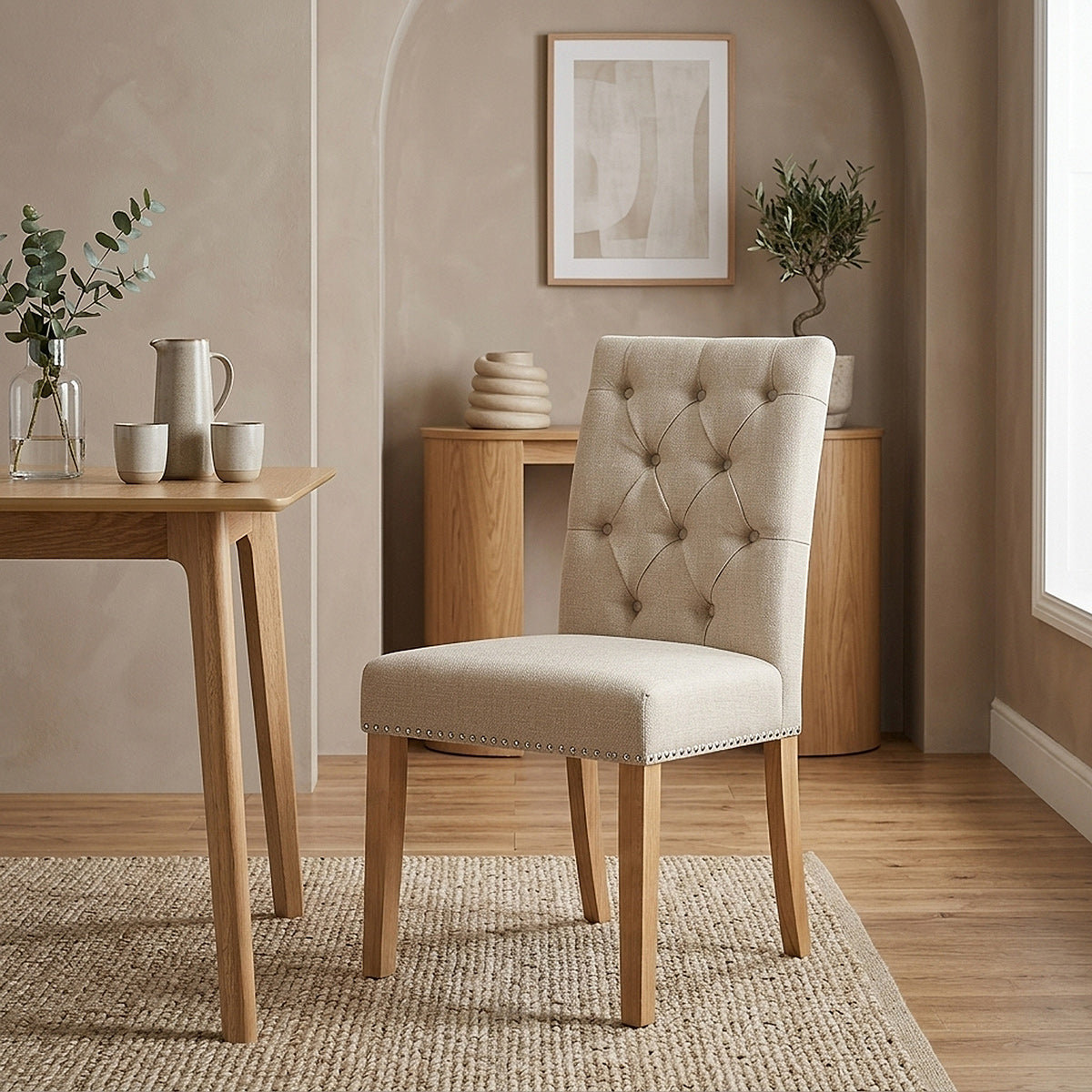 Barrington Oak Dining Chair Cream Fabric