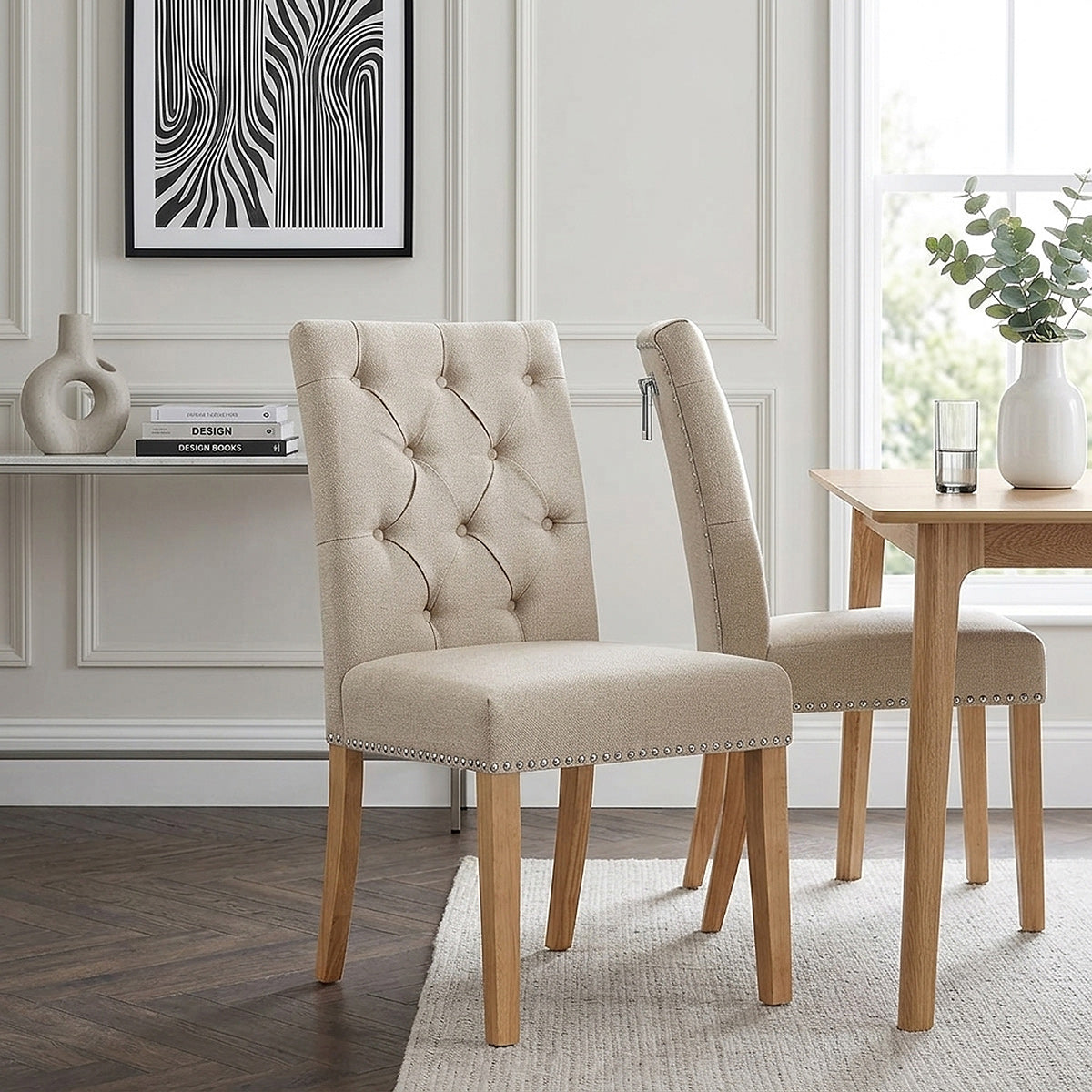 Barrington Oak Dining Chair Cream Fabric