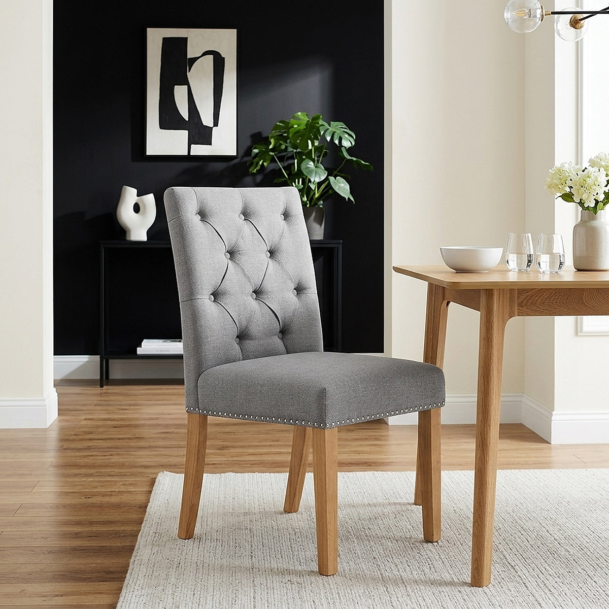 Barrington Oak Dining Chair Grey Fabric
