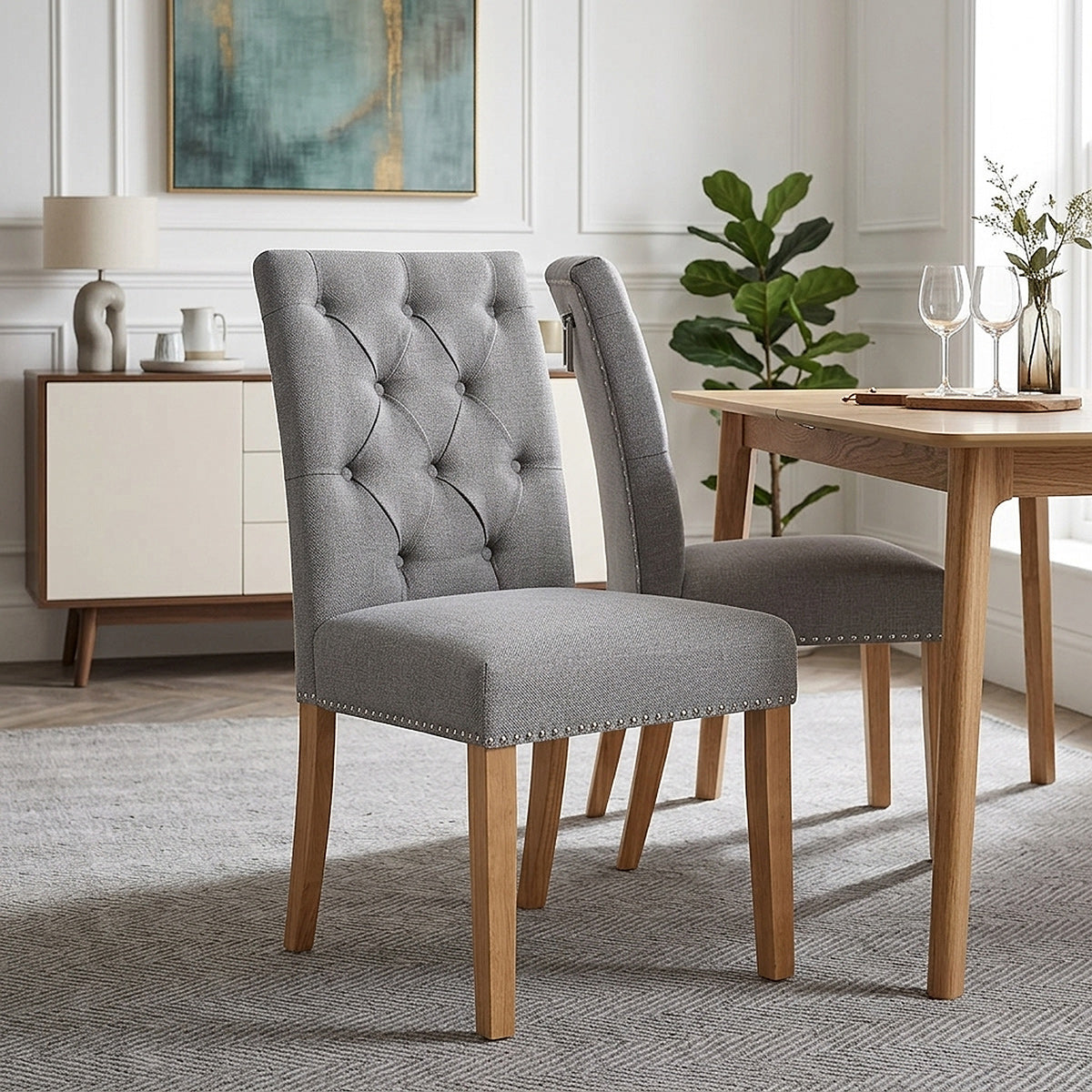 Barrington Oak Dining Chair Grey Fabric