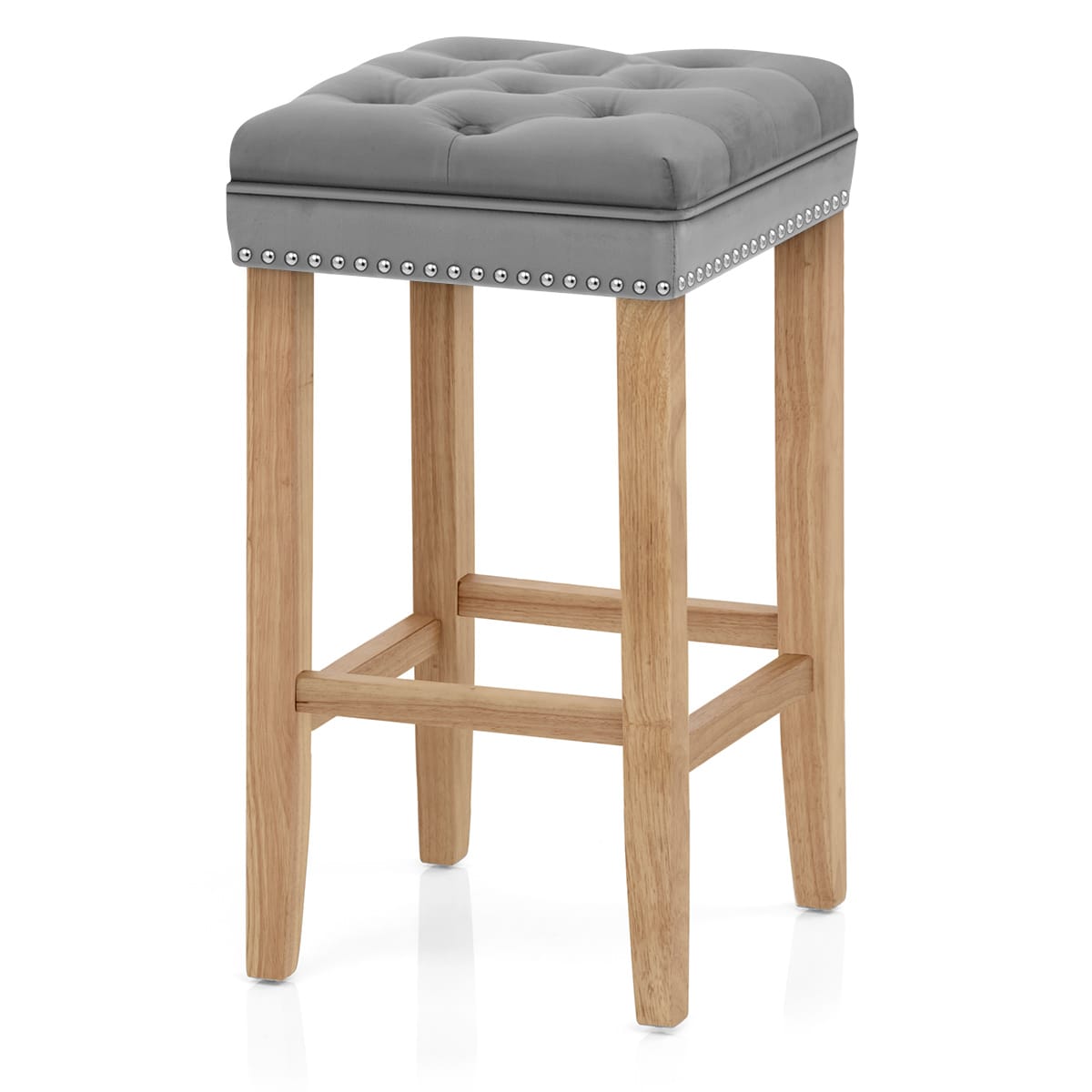 Belgravia Oak Stool Grey Velvet