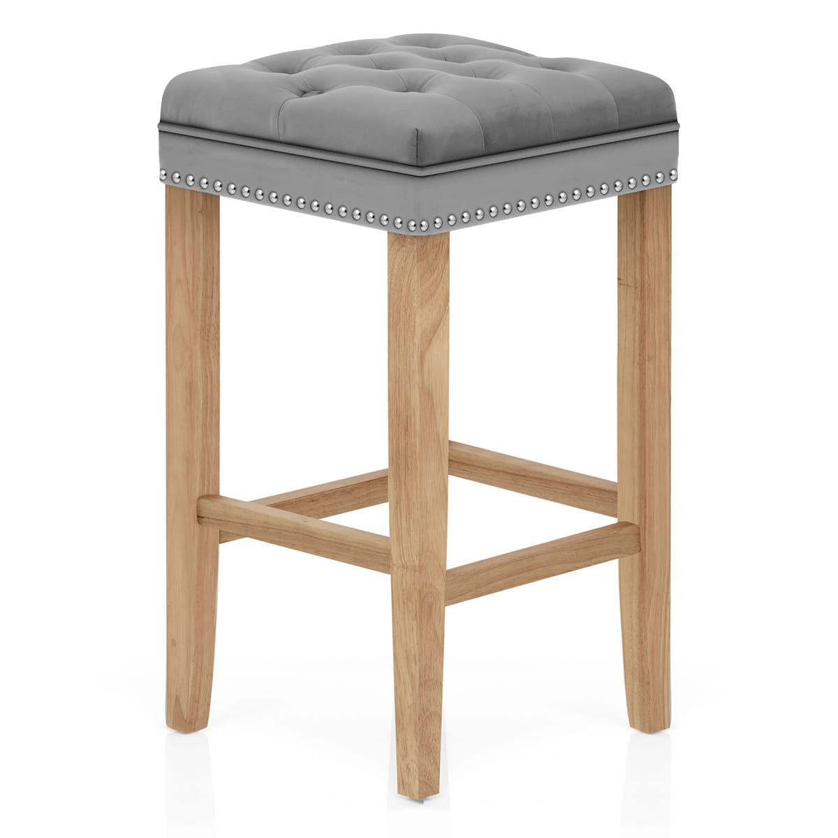 Belgravia Oak Stool Grey Velvet