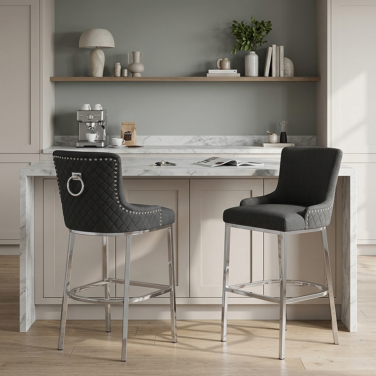 Blush Bar Stool Charcoal Fabric