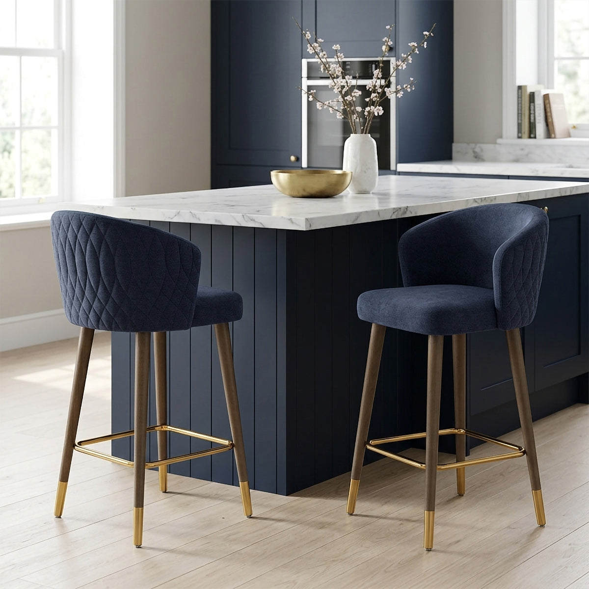 Boston Bar Stool Blue Fabric