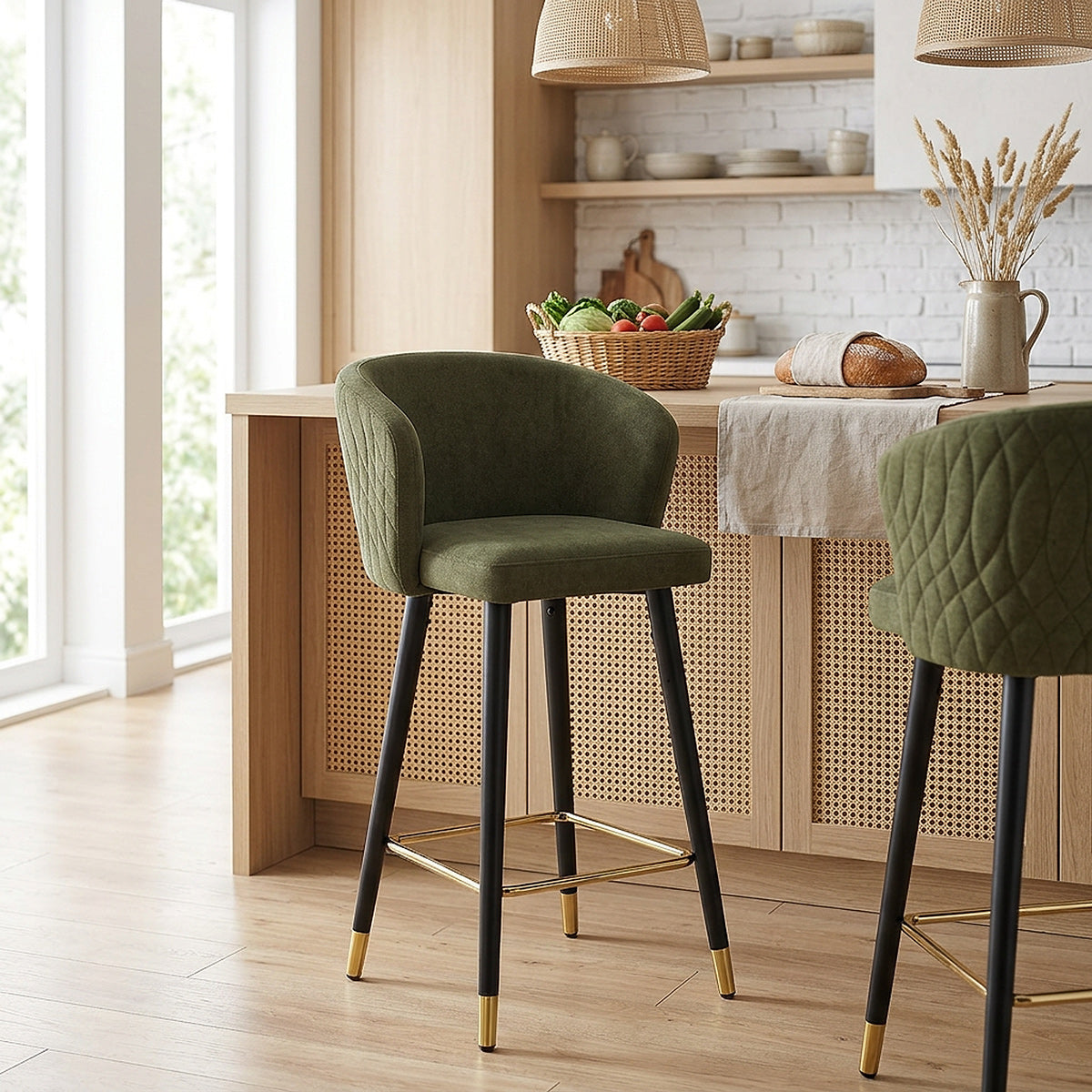 Boston Bar Stool Green Fabric