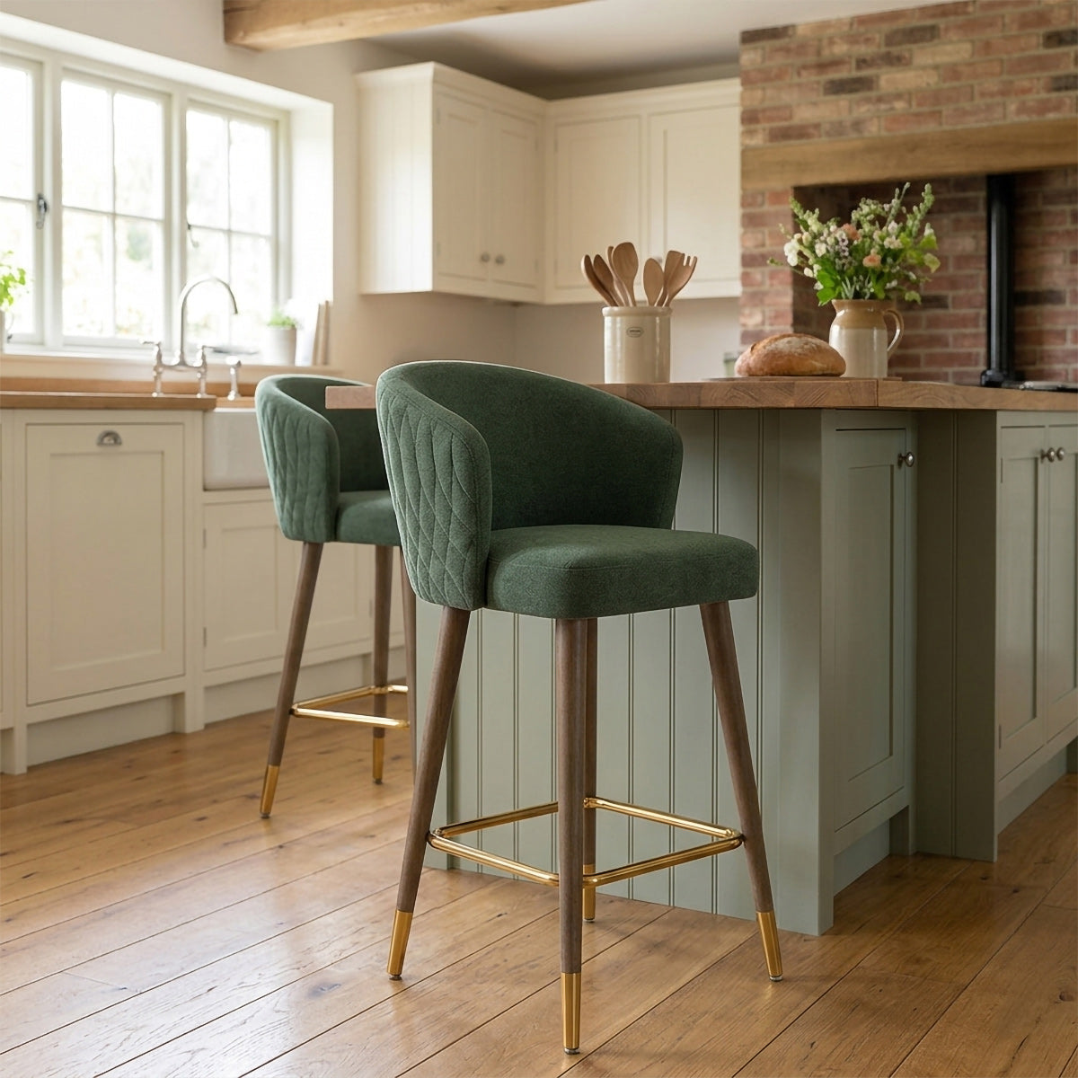 Boston Bar Stool Green Fabric