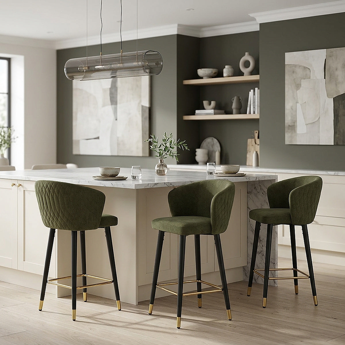 Boston Bar Stool Green Fabric