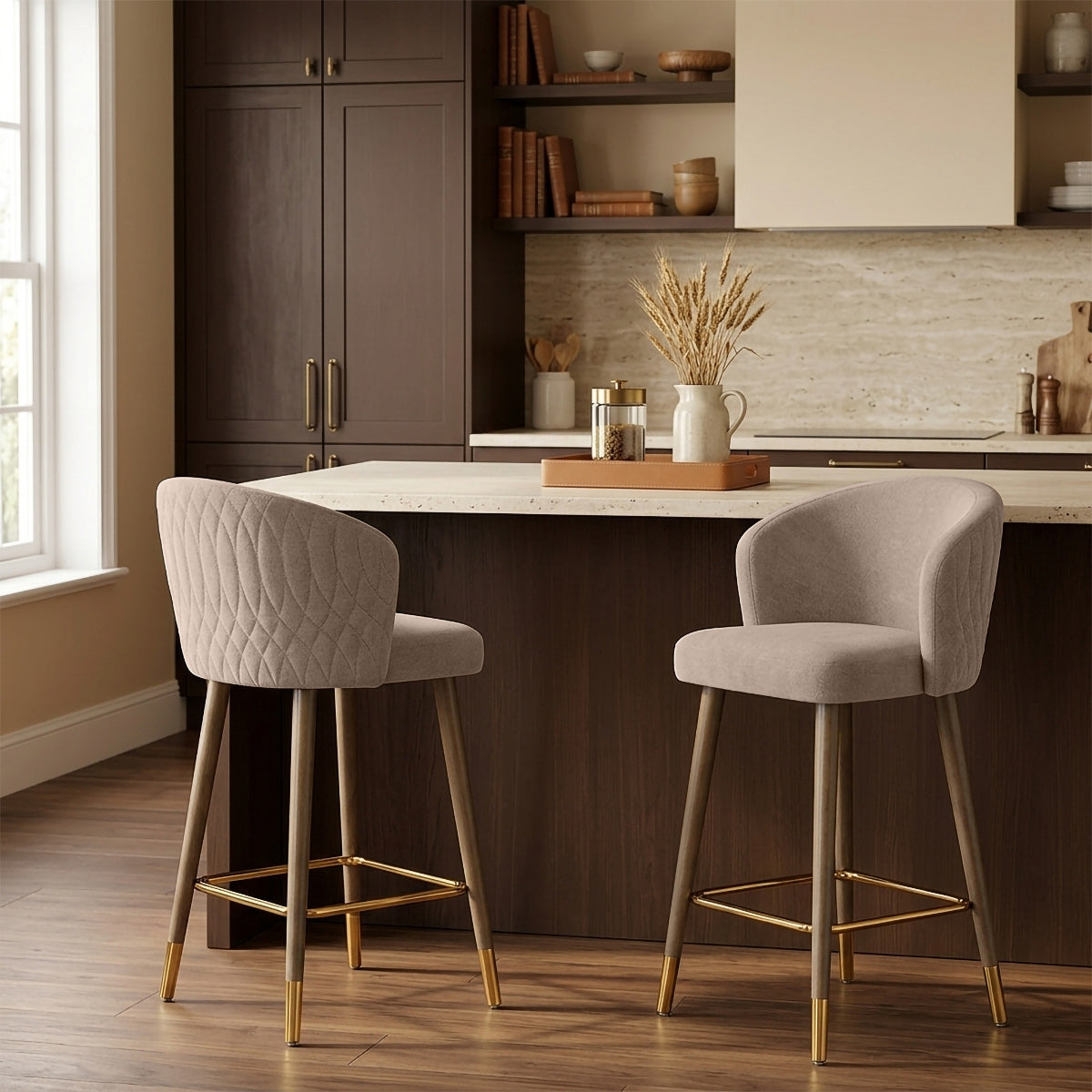 Boston Bar Stool Taupe Fabric