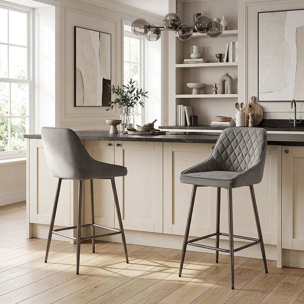 Brisbane Bar Stool Grey Velvet