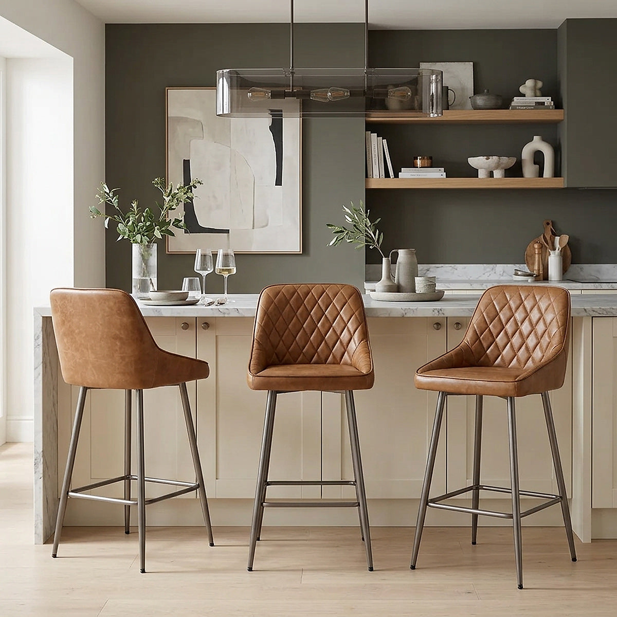 Brisbane Real Leather Stool Antique Brown