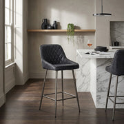 Brisbane Real Leather Stool Antique Charcoal